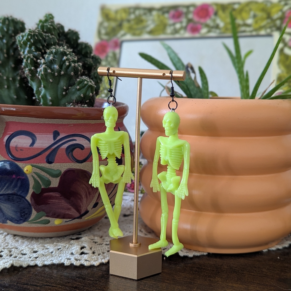 Neon Green Skeleton Earrings